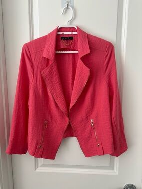 Coral Pink Textured Zip-Detail Blazer